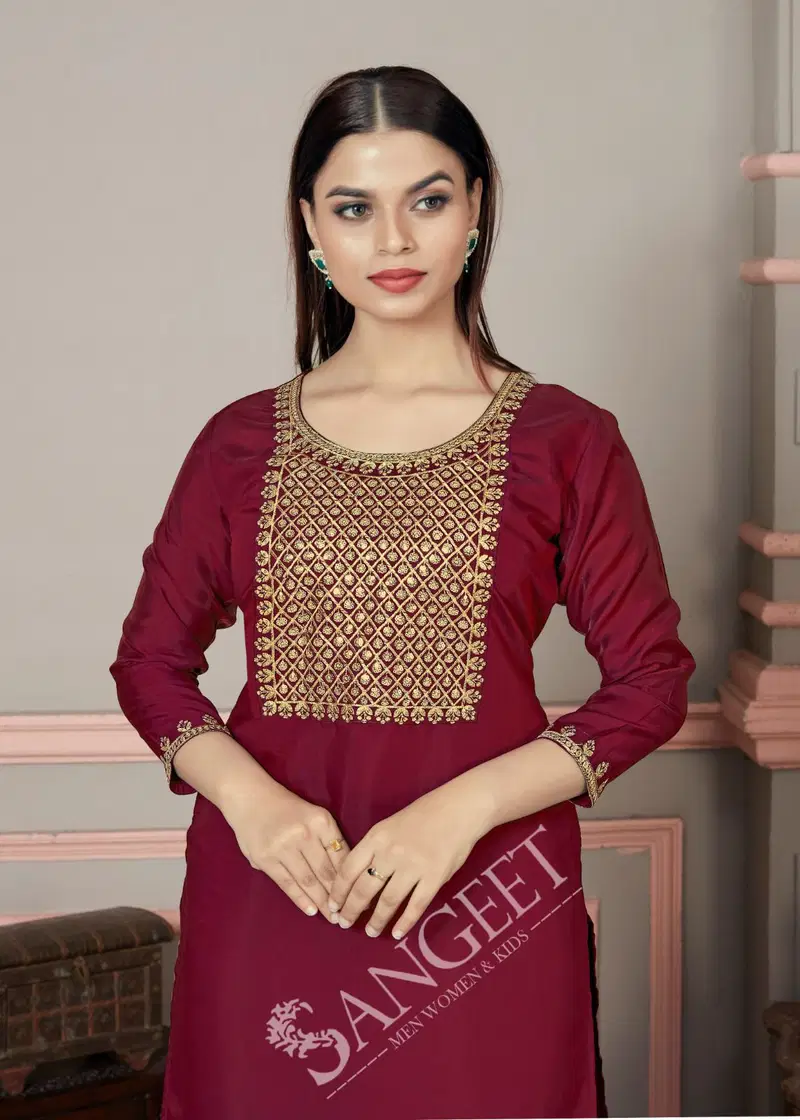 Roman By Sangeet Rayon Silk  Embroidery Kurti Wholesale Price In Surat
